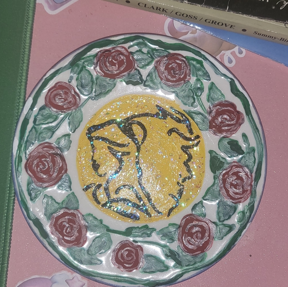 beauty and the beast hand painted plate dishwasher safe lead free